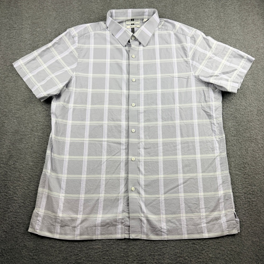 Crosby & Howard Men's XL Short Sleeve Button Down‎ Shirt Gray Plaid Stretch